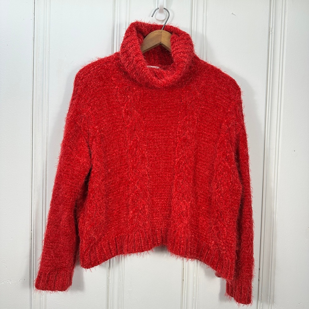 Jack by BB Dakota Turtleneck Sweater Womens Small Red Excellent Eyelash Knit